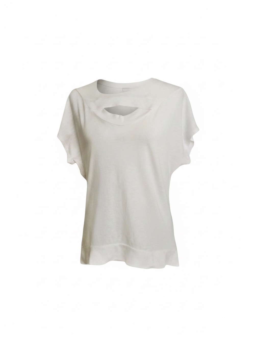White Cutout Neckline Short Sleeve Soft Cotton White Top